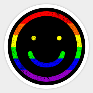 Distressed Rainbow Gay Pride Happy Face Sticker